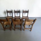Set Van 6 Vintage Brutalist Eetkamerstoelen/ Spaanse Stoelen thumbnail 8