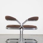 Set Van 4 Leuke Vintage Design Eetkamerstoelen Met Bruine Stoffen Bekleding thumbnail 5