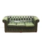 Groene Vintage Lederen 3-Persoons Chesterfield Bank thumbnail 3