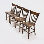 Set Of 4 Brutalist Dutch Solid Oak Dining Chairs 1960S thumbnail 2