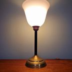 Art Deco Lamp In Messing En Witte Opaline, 1920-30 thumbnail 4