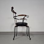 Italian Postmodern / Turnable / Wrought Iron Dining Chairs / Leather Seats thumbnail 21