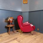 Rode Italiaanse Vintage Designfauteuil thumbnail 7