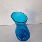 Mid Century Glazen Vaas Blauw. thumbnail 3