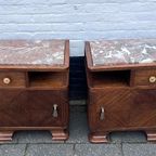 Art Deco Set Nachtkastjes Met Rood / Grijs Geaderd Marmer Blad, 55 Cm Hoog thumbnail 2