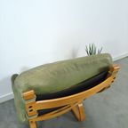 Groen Leren Fauteuil Met Houten Frame thumbnail 10