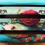 Turquoise Blauwe Xxl Buikkast - Vis Met Roos thumbnail 5