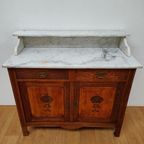 Vintage Antiek Dressoir Commode Ladekast Badkamermeubel Met Marmer Blad 701 thumbnail 3