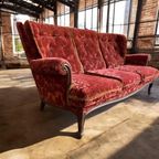 Vintage Barok Zetel / Canapee In Rood Fluweel – Antieke Sofa thumbnail 4