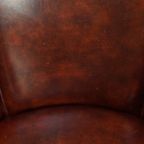 Set Van 4 Engelse Rundleren Eetkamerstoelen/ Tubchairs In Een Luxe Rode Chesterfield Kleur thumbnail 21