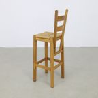 4x Vintage Barkruk Hout & Riet, 1970s thumbnail 7