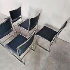 Vintage Blauw Leren Stoelen, Chrome Frames thumbnail 6