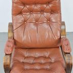 Vintage Møbler Sweden Fauteuil Bruin Leer Gecapitonneerd ‘60 thumbnail 4