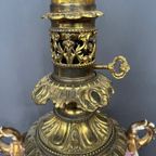 Grote Antieke Olielamp Van Roze Sevres Porselein. thumbnail 6