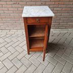 Antieke Wastafel Kast Nachtkastje Met Marmer Plaat Vintage thumbnail 10