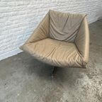 Midcentury Design Draaifauteuil, Leer Beige/Grijs Chroom thumbnail 5