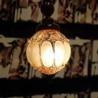 Vintage Hanglamp Hout Met Amberglas Bol, Jaren '50 thumbnail 5