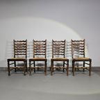 Set Of 4 Oak, Rustic, Farmhouse, Ladderback Dining Chairs With Rush Seats 1960S thumbnail 19