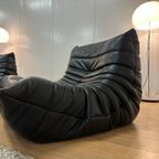 Nieuw Ligne Roset Togo Set Zwart Leer 2-Zits + 1-Zits + Poef thumbnail 3