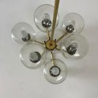 Vintage Kroonluchter / Plafondlamp 6 Glazen Bollen Messing thumbnail 9