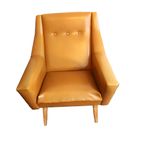 Vintage Fauteuil Oker Kleurig Skai, Jaren 50 thumbnail 3