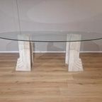 Travertine Eettafel- Vintage - Glas - Design - 70'S thumbnail 4