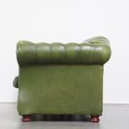 Comfortabele, Groene, Rundlederen Ruime 3 Zits Engelse Chesterfield Bank thumbnail 5