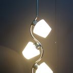 Pendant Lamp 3 White Glass Shades And Chrome Bar 1960S thumbnail 4