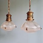 Paar Prismatische Glazen Hangers Van Holophane, 1920-30 thumbnail 3