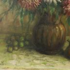 Groot Bloemen Stilleven Schilderij Dahlia’S Gesigneerd M. Vierstraete thumbnail 14