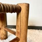 French Stool In Solid Elm And Rattan, 1950 thumbnail 5