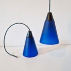 2 Glazen Hanglampen Kelkjes Blauwe Glazen Lamp thumbnail 3