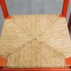 Leuke Set Van 3 Rode Vintage Houten Stoelen Uit De Jaren ’70 Met Een Gevlochten Rieten Zitting thumbnail 6