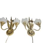 Ls Italy - Vintage Wandlamp (2) - Metalen Goudkleurige Bloemen Met Korenaren - 1970'S thumbnail 6