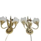 Ls Italy - Vintage Wandlamp (2) - Metalen Goudkleurige Bloemen Met Korenaren - 1970'S thumbnail 2