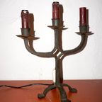 Vintage Brutalist Wrought Iron Candlestick Lamp * Industrial thumbnail 3