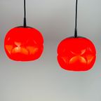 Pair Of Red Glass Artichoke Pendant Lights By Peill And Putzler thumbnail 9