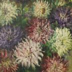 Groot Bloemen Stilleven Schilderij Dahlia’S Gesigneerd M. Vierstraete thumbnail 9