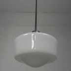 Art Deco Hanglamp Met Witte Glazen Kap, Jaren 30 thumbnail 12
