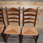 Eiken Knopstoelen Met Biezen Mat Set Van 4 thumbnail 4