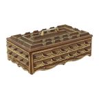 Grote Houten Tramp Art Doos Volkskunst Goud 20Ste Eeuw thumbnail 5