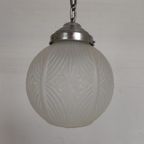 Art Deco Hanglamp Met Ronde Bol Met Geometrische Patronen, Jaren 30 thumbnail 2