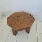 Massief Eiken Vintage Brutalist Achthoekige Tafel thumbnail 4