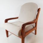 Vintage Deense Dyrlund Fauteuil Nieuw Gestoffeerd Off White thumbnail 5