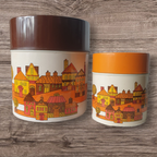 Retro Japanse Blikken Jaren 70 Oranje Bruine Huisjes 2st thumbnail 10