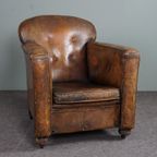 Antieke Schapenleren Fauteuil, Vol Patina thumbnail 2