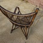 Vintage Rotan/Bamboe Lounge Chair Met Leren Kussens, Jaren 60, Togeschreven Aan Rohé Noordwolde thumbnail 16