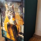 Groen-blauw Nachtkastje 'kat In Badjas' - Eclectisch thumbnail 2