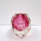 Caged And Diamond Cut Glass Pink And Clear Vase, 1980S thumbnail 9