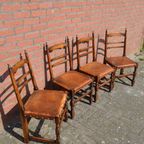 Antieke Stoelen Met Leren Zitting Set Van 4 thumbnail 8